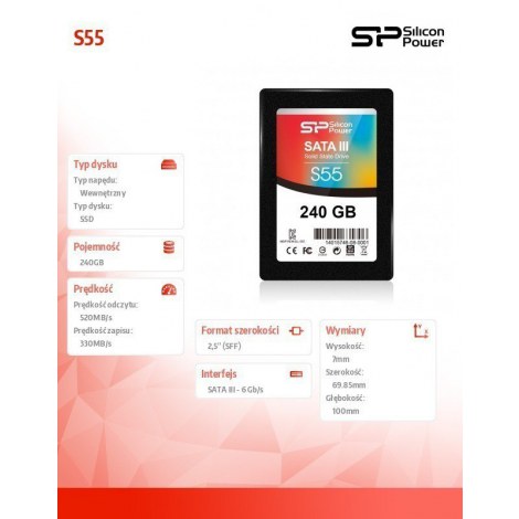 Dysk SSD Silicon Power Slim S55 240 GB SATA 550 MB/s odczyt 450 MB/s z gwarancją 36 miesięcy - 4